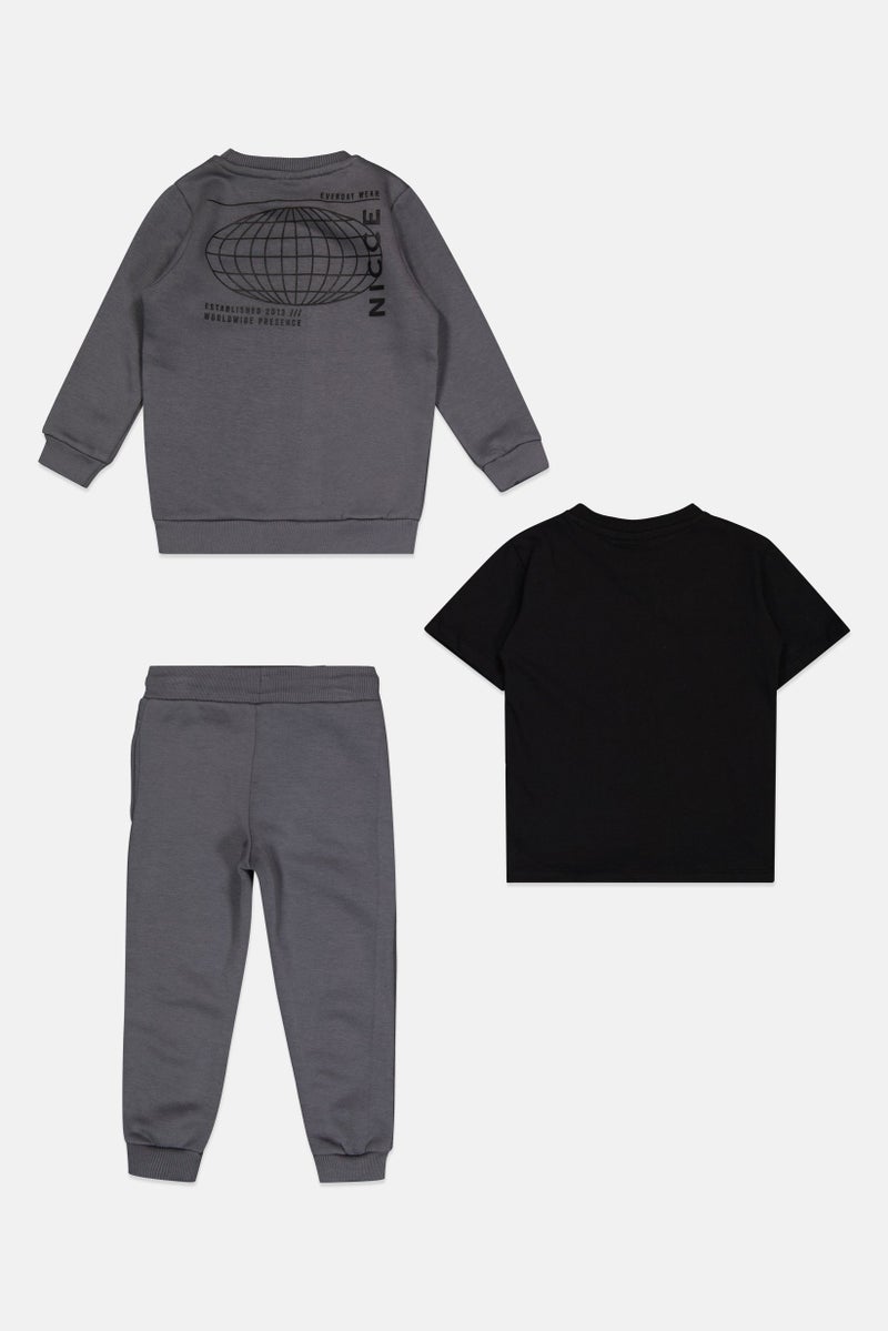 Nicce Toddlers Boy 3 Pieces Brand Logo Sweatshirt And Sweatpants Set, Multicolor - Image 2